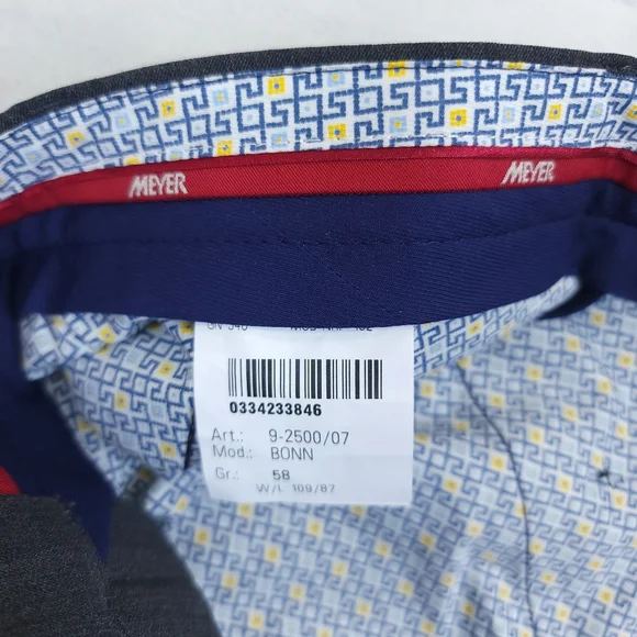 Meyer Dress Pants Mens Size 58 (US 42) Bonn in Dark Gray Polyester & Wool Blend